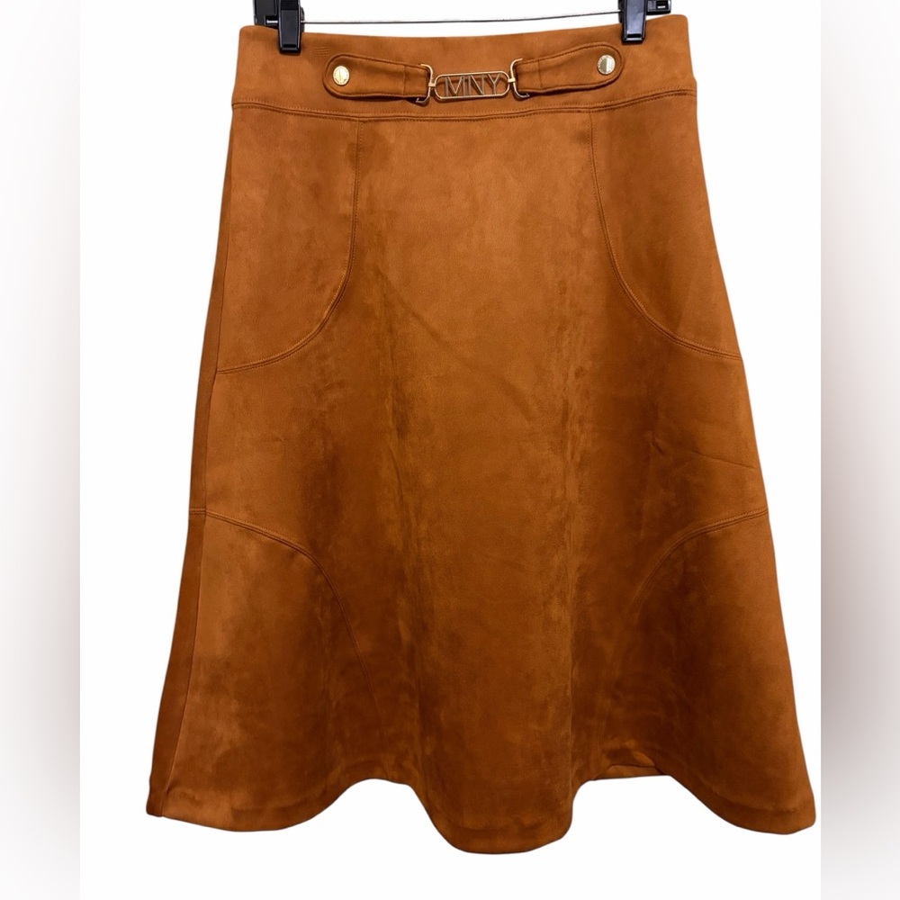 MNY Cognac Suede Skirt Minimalist Equestrian Western Old Money - Picture 8 of 13